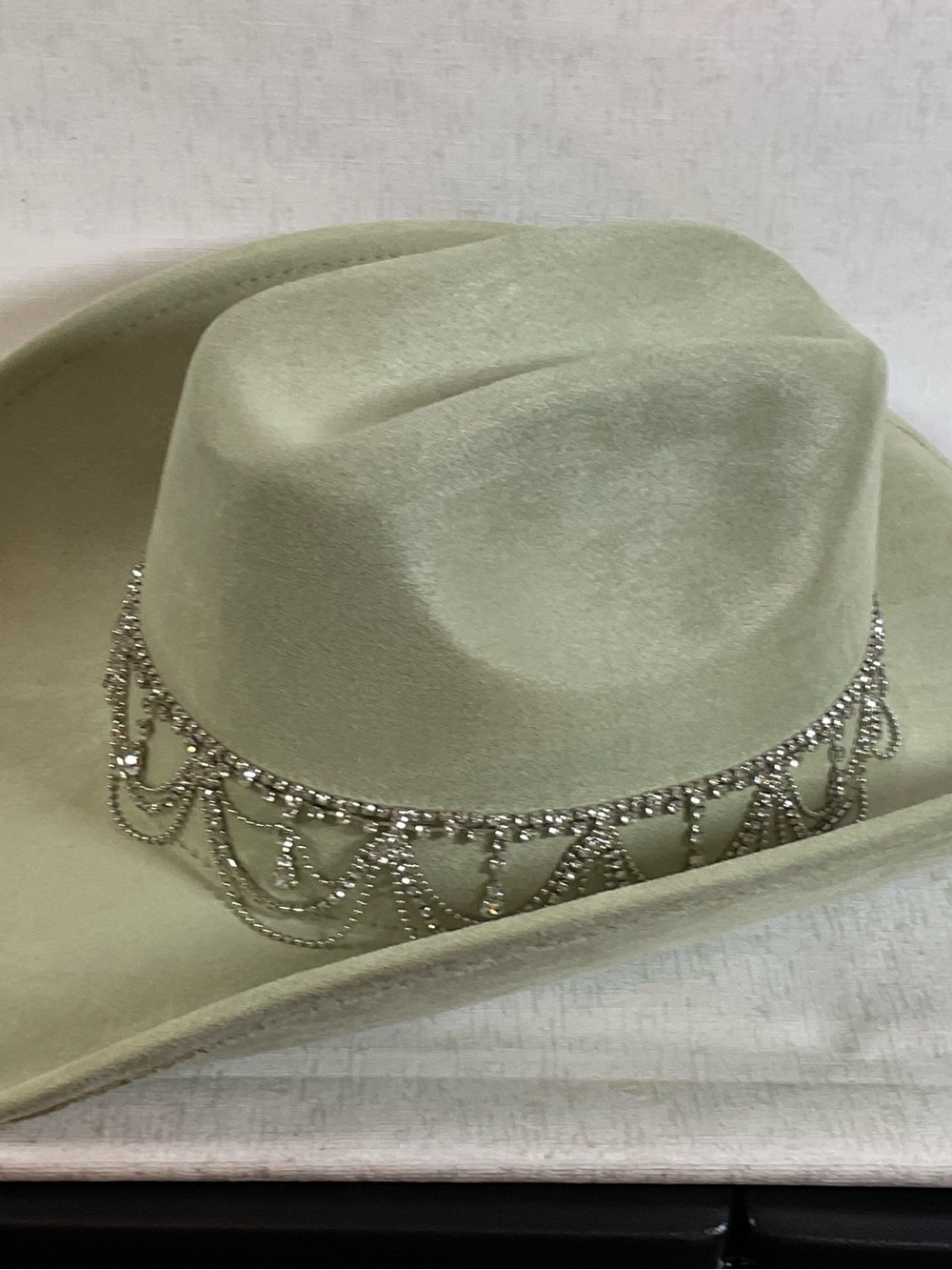 Women's Sage Green Felt Cowboy Hat with Rhinestone Trim